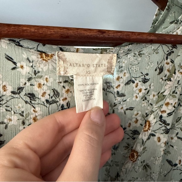 Altar'd State Sage Pastel Green Floral Long Sleeve Ruffle Maxi Dress - Picture 3 of 10